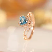 Tik Tok Live Stream Drainage Welfare Colored Gems Open Ring Ins Wind Saint Mary Topaz Blue Love Heart Ring For Women main image 1