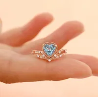 Tik Tok Live Stream Drainage Welfare Colored Gems Open Ring Ins Wind Saint Mary Topaz Blue Love Heart Ring For Women main image 5