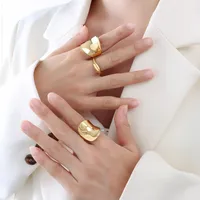 Popular Geometric Shaped Irregularly Exaggerated Ring Niche Titanium Steel Plated 18k Gold Ring main image 4