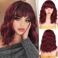 European And American Ladies Wig Short Curly Hair Wine Red Bangs Wigs Women's Shoulder Curly Hair Korean Style Spot One Piece Dropshipping main image 2