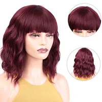 European And American Ladies Wig Short Curly Hair Wine Red Bangs Wigs Women's Shoulder Curly Hair Korean Style Spot One Piece Dropshipping main image 5