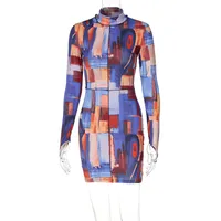Sexy Commute Turtleneck Printing Long Sleeve Printing Above Knee sku image 2