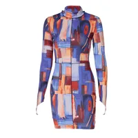 Sexy Commute Turtleneck Printing Long Sleeve Printing Above Knee main image 1