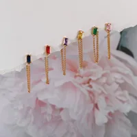 Geometric Rectangular Zircon Earrings Twisting Ball Piercing Studs main image 2