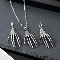 Retro Goth Punk Skull Palm Big Pendant Earrings Necklace main image 1