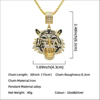 Creative New Product Full Rhinestone Three-dimensional Tiger Head Pendant Necklace main image 2