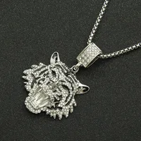 Creative New Product Full Rhinestone Three-dimensional Tiger Head Pendant Necklace main image 4