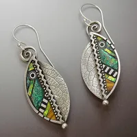 Vintage Style Leaf Plating Metal Artificial Gemstones Earrings main image 1