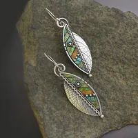 Vintage Style Leaf Plating Metal Artificial Gemstones Earrings main image 2