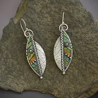 Vintage Style Leaf Plating Metal Artificial Gemstones Earrings main image 3