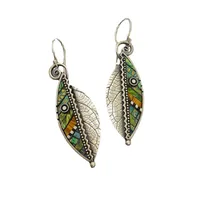 Vintage Style Leaf Plating Metal Artificial Gemstones Earrings main image 5