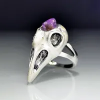 Retro Amethyst Bird Skeleton Skull Ring Wholesale main image 2
