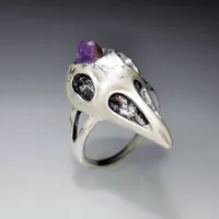 Retro Amethyst Bird Skeleton Skull Ring Wholesale main image 5
