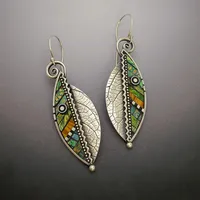 Vintage Style Leaf Plating Metal Artificial Gemstones Earrings sku image 1