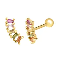 Piercing Jewelry Sterling Silver Inlaid Colorful Zircon Geometric Earrings main image 1