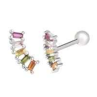 Piercing Jewelry Sterling Silver Inlaid Colorful Zircon Geometric Earrings main image 5