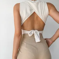 Halter Cross Strap Bow Tie Sleeveless Pullover Round Neck Vest main image 1
