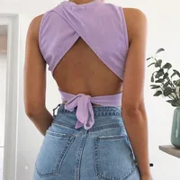 Halter Cross Strap Bow Tie Sleeveless Pullover Round Neck Vest main image 2