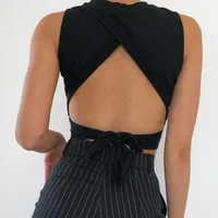 Halter Cross Strap Bow Tie Sleeveless Pullover Round Neck Vest main image 3