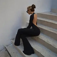 Women's Streetwear Spandex Polyester Backless Casual Pants Jumpsuits main image 1
