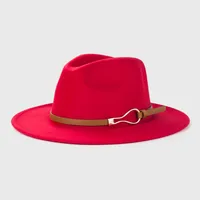 Retro Woolen Hats Men's  Belt Hat Simple Big Brim Jazz Hat sku image 1