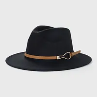 Retro Woolen Hats Men's  Belt Hat Simple Big Brim Jazz Hat sku image 2