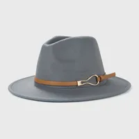 Retro Woolen Hats Men's  Belt Hat Simple Big Brim Jazz Hat sku image 4