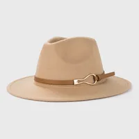 Retro Woolen Hats Men's  Belt Hat Simple Big Brim Jazz Hat sku image 5