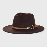Retro Woolen Hats Men's  Belt Hat Simple Big Brim Jazz Hat sku image 6