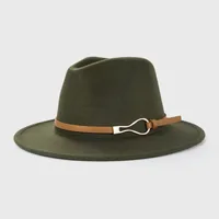 Retro Woolen Hats Men's  Belt Hat Simple Big Brim Jazz Hat sku image 8