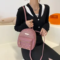 Autumn New Product  Bag Solid Color Diamond-studded Zipper Backpack main image 4
