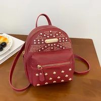 Autumn New Product  Bag Solid Color Diamond-studded Zipper Backpack sku image 2