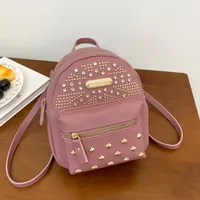 Autumn New Product  Bag Solid Color Diamond-studded Zipper Backpack sku image 3