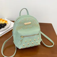 Autumn New Product  Bag Solid Color Diamond-studded Zipper Backpack sku image 4