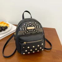 Autumn New Product  Bag Solid Color Diamond-studded Zipper Backpack sku image 5