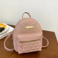 Autumn New Product  Bag Solid Color Diamond-studded Zipper Backpack sku image 1