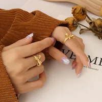 Wholesale Jewelry Fashion Bow Knot 304 Stainless Steel No Inlaid 18K Gold Plated Plating main image 2