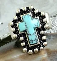 Wholesale Jewelry Ethnic Style Cross Alloy Turquoise Open Rings main image 1