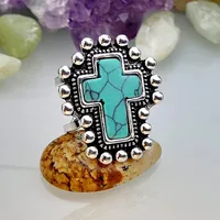 Wholesale Jewelry Ethnic Style Cross Alloy Turquoise Open Rings main image 3