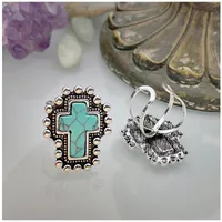 Wholesale Jewelry Ethnic Style Cross Alloy Turquoise Open Rings main image 2