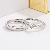 Korean Version Of Diamond-encrusted Zircon Copper Couple Rings main image 2