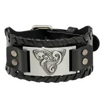 Retro Viking Pattern Cowhide Bracelet Personalized Woven Men's Leather Bracelet sku image 1