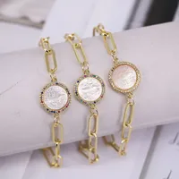 Virgin Mary  Shell Inlaid Colored Zircon Round Plate Thick Chain Bracelet main image 1