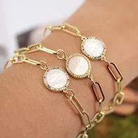 Virgin Mary  Shell Inlaid Colored Zircon Round Plate Thick Chain Bracelet main image 2