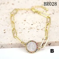 Virgin Mary  Shell Inlaid Colored Zircon Round Plate Thick Chain Bracelet main image 4