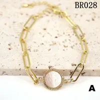 Virgin Mary  Shell Inlaid Colored Zircon Round Plate Thick Chain Bracelet main image 5