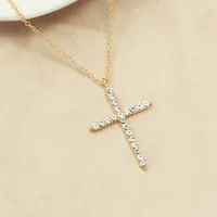 Simple Full Diamond Cross Necklace Wholesale Jewelry main image 2