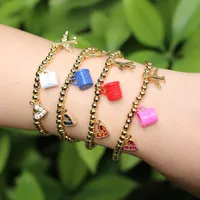 Creative Trend Fun Cute Coffee Cup Airplane Heart Pendant Round Bead Bracelet main image 2