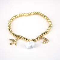 Creative Trend Fun Cute Coffee Cup Airplane Heart Pendant Round Bead Bracelet sku image 1