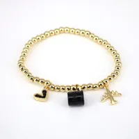 Creative Trend Fun Cute Coffee Cup Airplane Heart Pendant Round Bead Bracelet sku image 2
